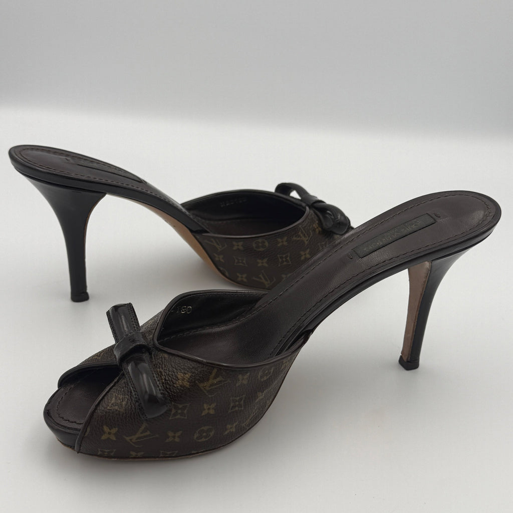 Vintage Louis Vuitton Monogram Canvas Malibu Slide Mule Heels with Bow Detail