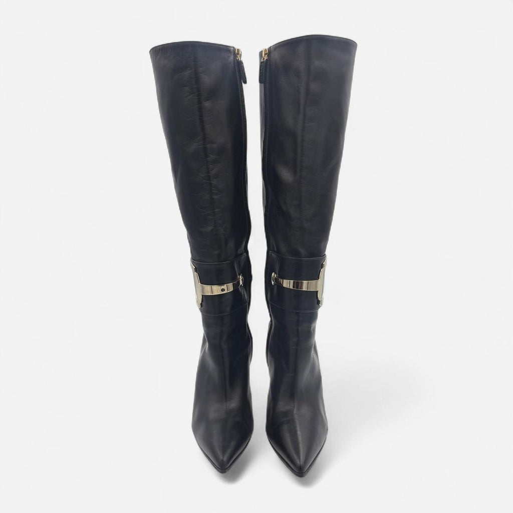 Vintage Gucci Black Leather Knee-high Boots with Horse Bit Detail