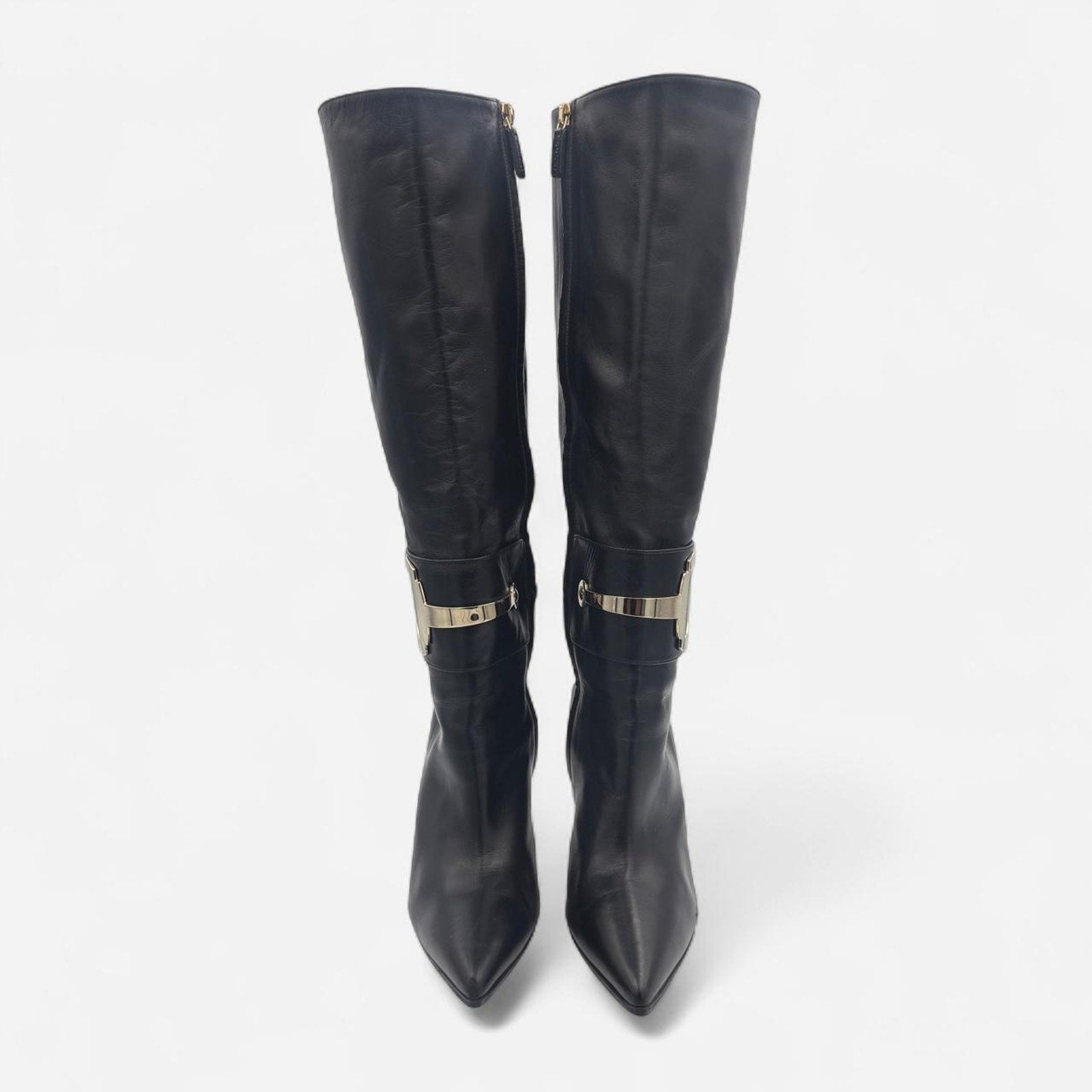 Vintage Gucci Black Leather Knee-high Boots with Horse Bit Detail