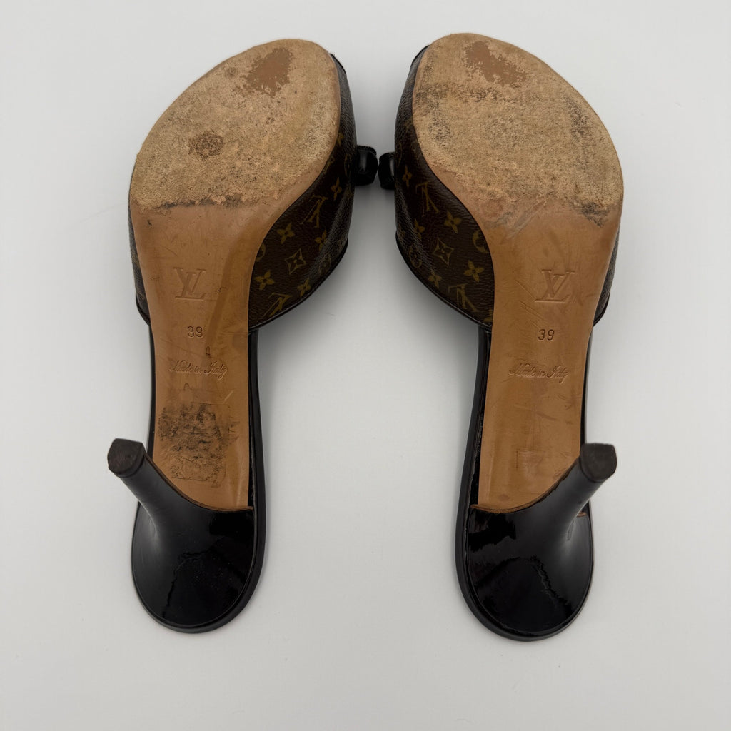 Vintage Louis Vuitton Monogram Canvas Malibu Slide Mule Heels with Bow Detail
