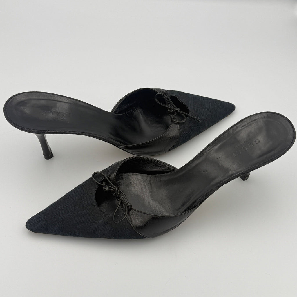 Vintage Gucci Pointed Toe GG Monogram Mules Size 9B