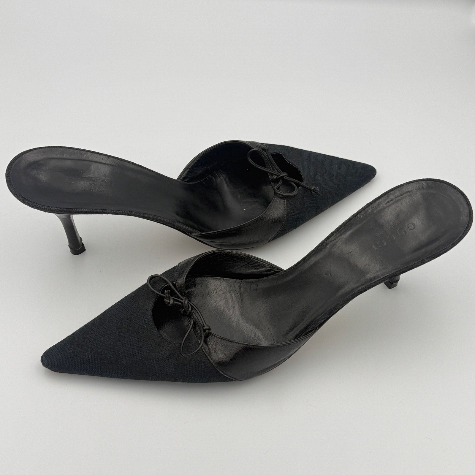 Vintage Gucci Pointed Toe GG Monogram Mules Size 9B