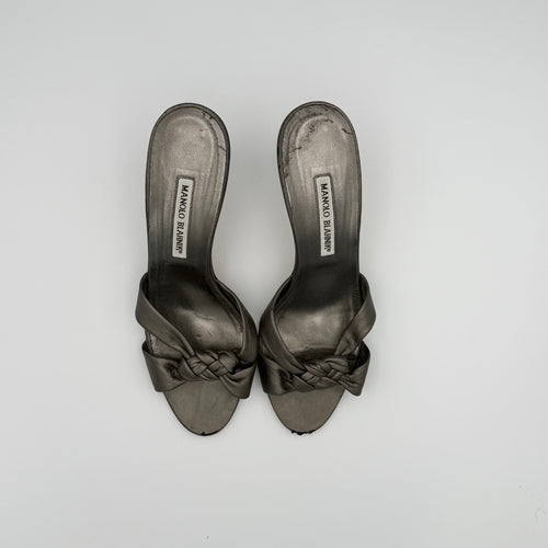 Manolo Blahnik Gunmetal Braided Twist Mule Sandals Size 40