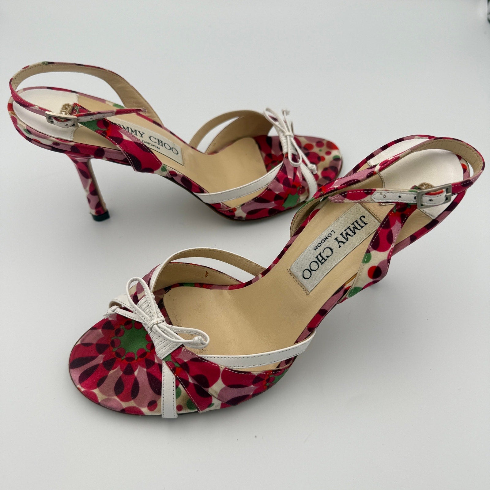 Vintage Jimmy Choo Satin Floral Print Sandals Size 37.5