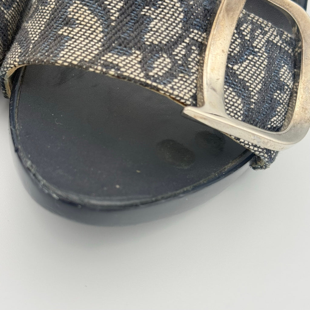 Vintage Dior by John Galliano CD Sandal Mule Heels in Navy Monogram Canvas
