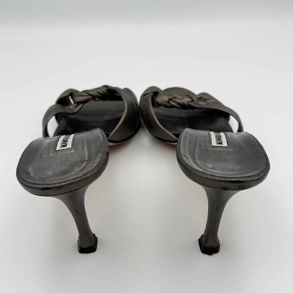 Manolo Blahnik Gunmetal Braided Twist Mule Sandals Size 40