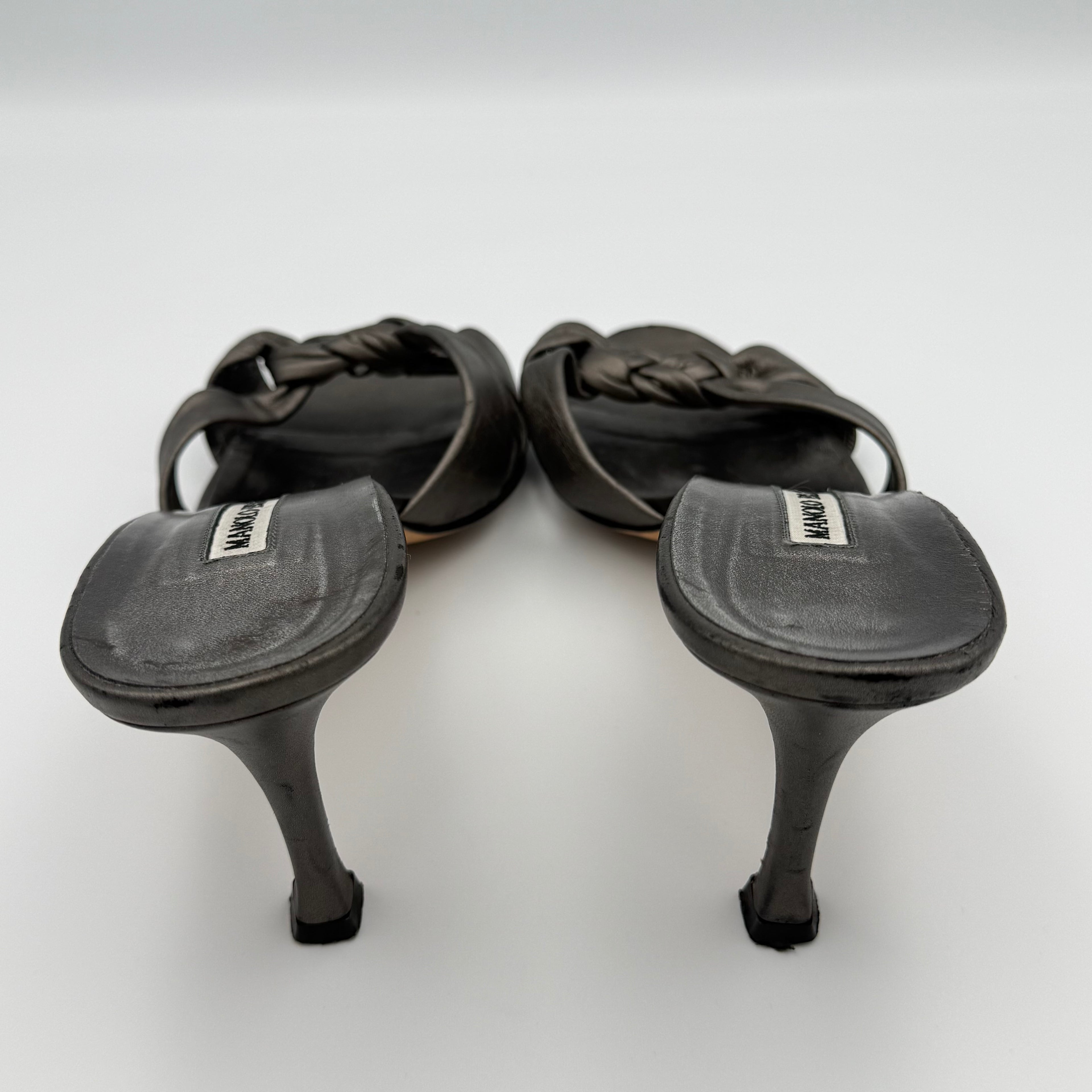 Manolo Blahnik Gunmetal Braided Twist Mule Sandals Size 40