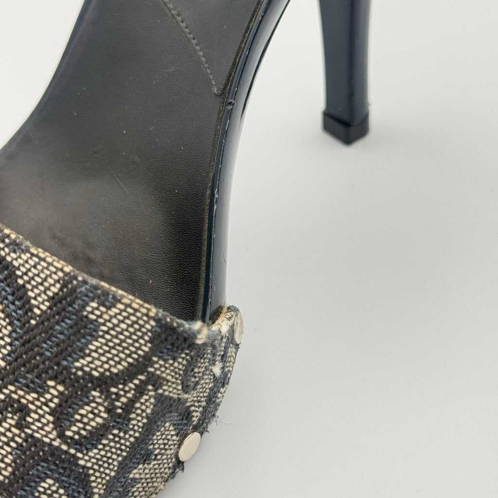 Vintage Dior by John Galliano CD Sandal Mule Heels in Navy Monogram Canvas