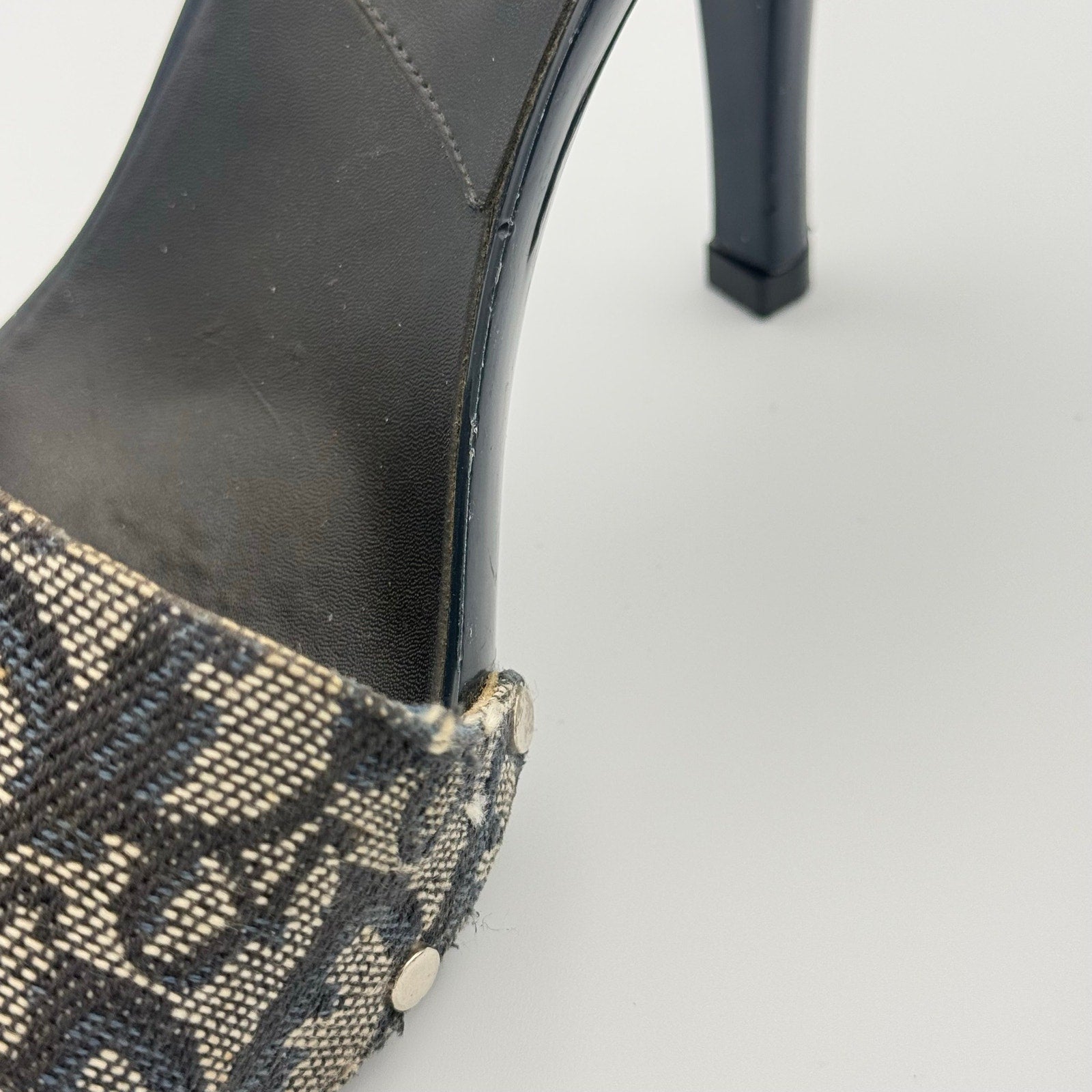 Vintage Dior by John Galliano CD Sandal Mule Heels in Navy Monogram Canvas