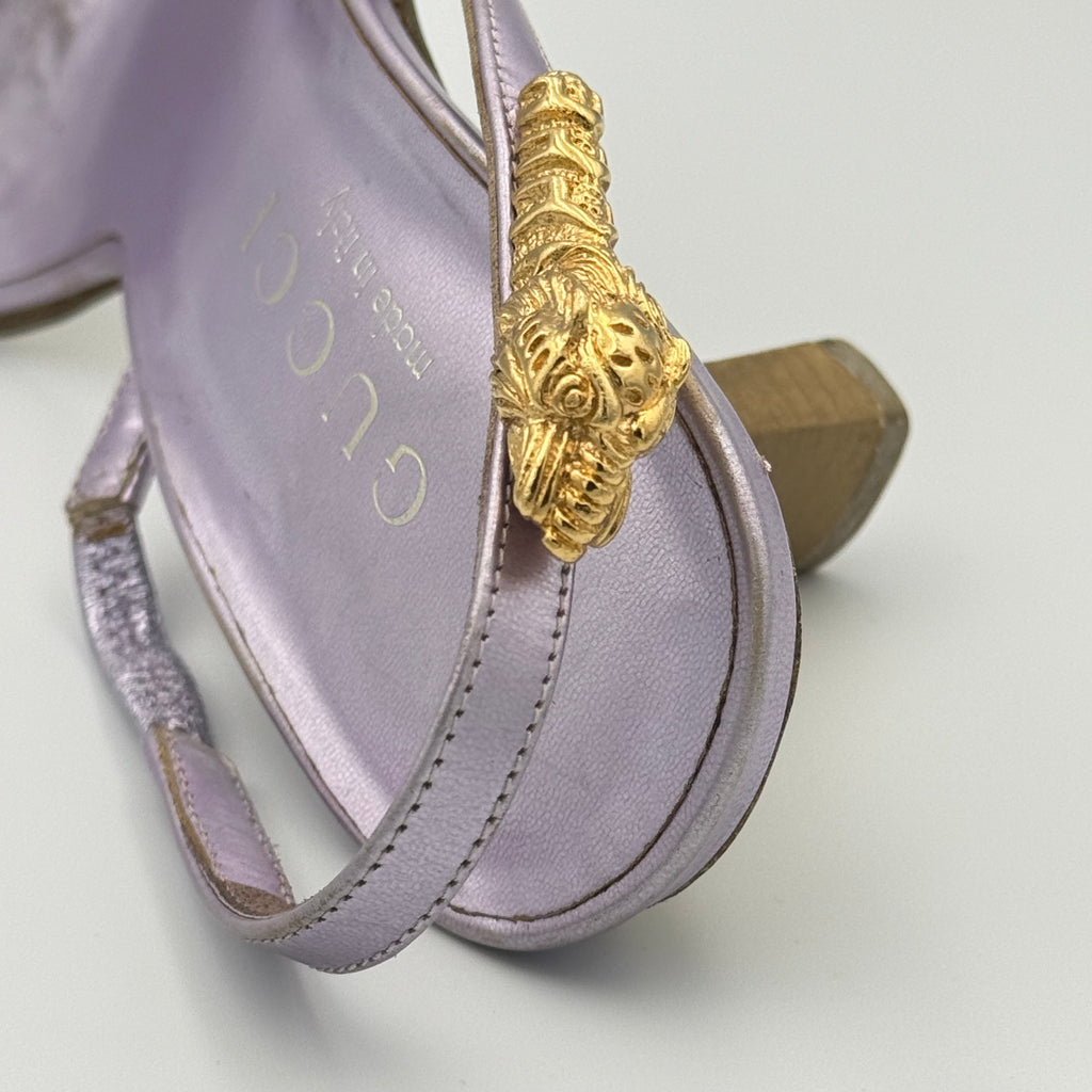 Gucci Tom Ford Era Lavender Gold Tiger Head Slingback Sandal Size 6