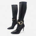 Vintage Gucci Black Leather Knee-high Boots with Horse Bit Detail