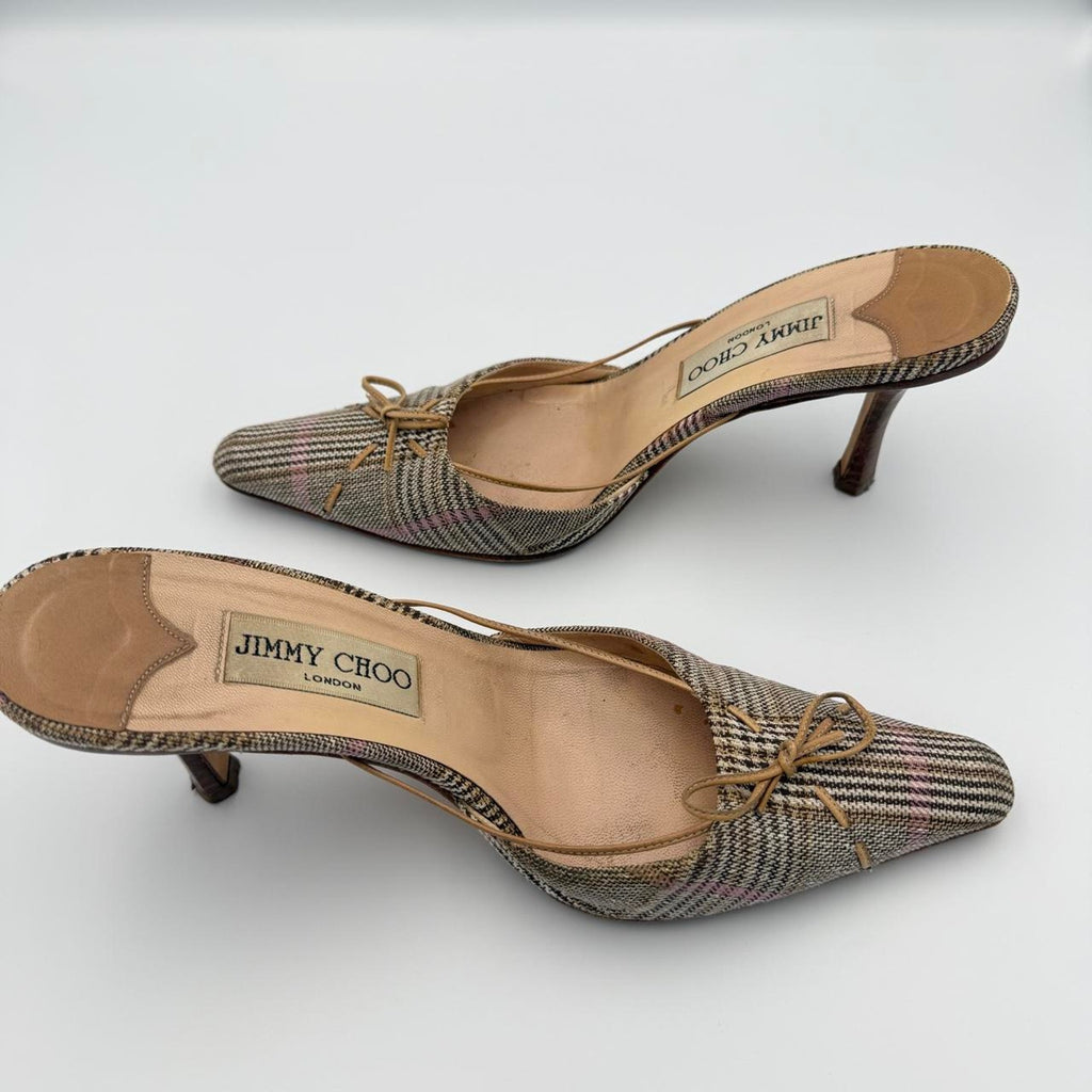 Vintage Jimmy Choo Plaid Pointed Toe Mules
