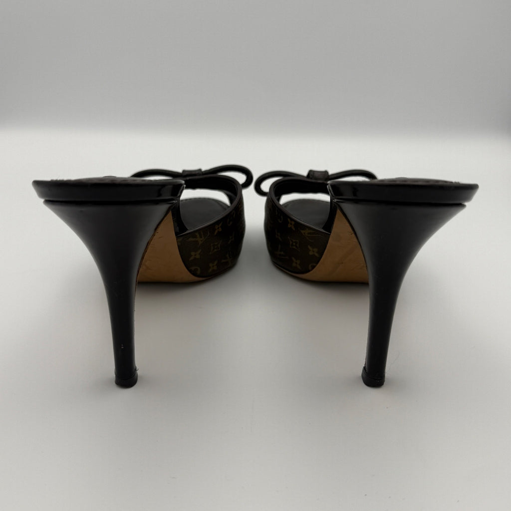Vintage Louis Vuitton Monogram Canvas Malibu Slide Mule Heels with Bow Detail