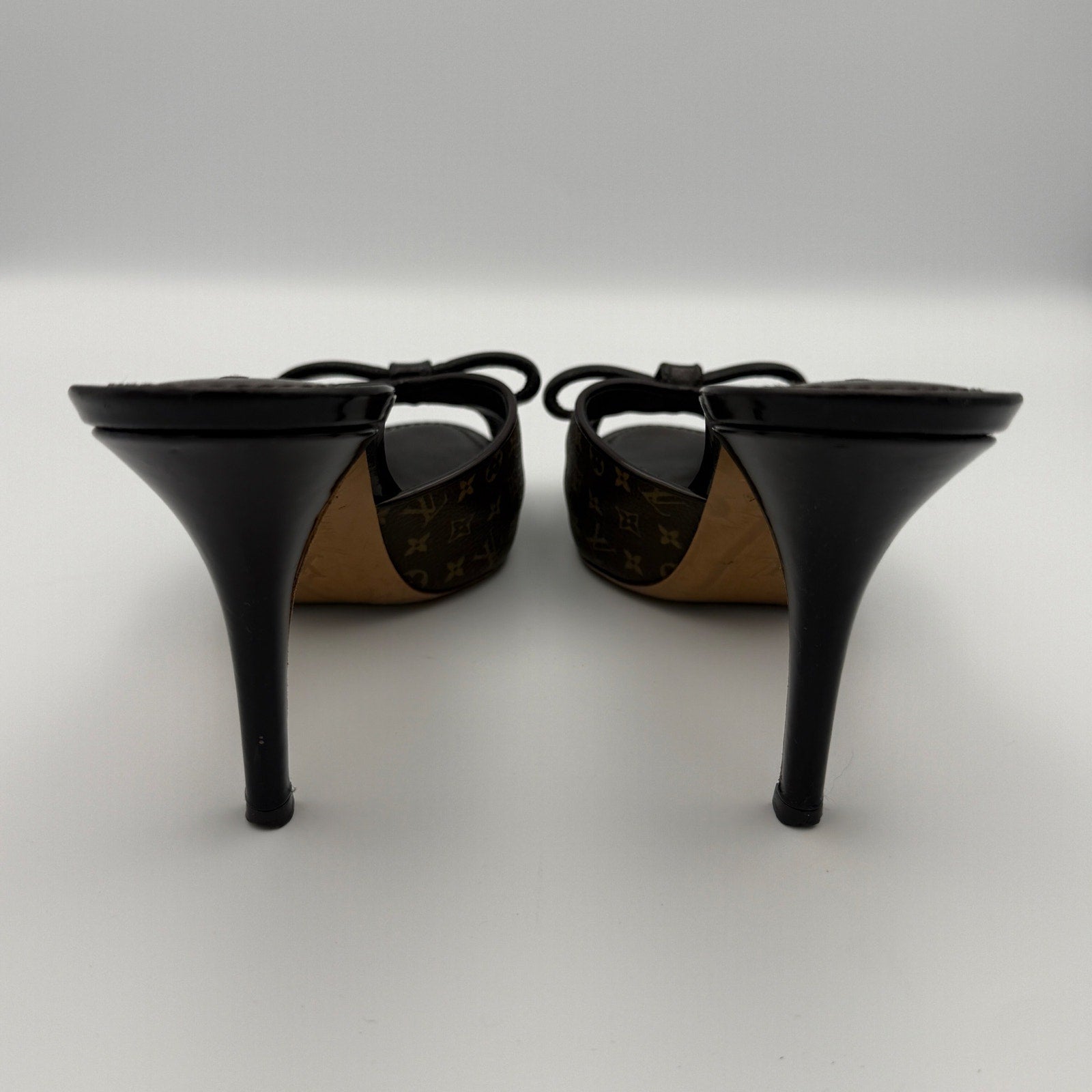 Vintage Louis Vuitton Monogram Canvas Malibu Slide Mule Heels with Bow Detail