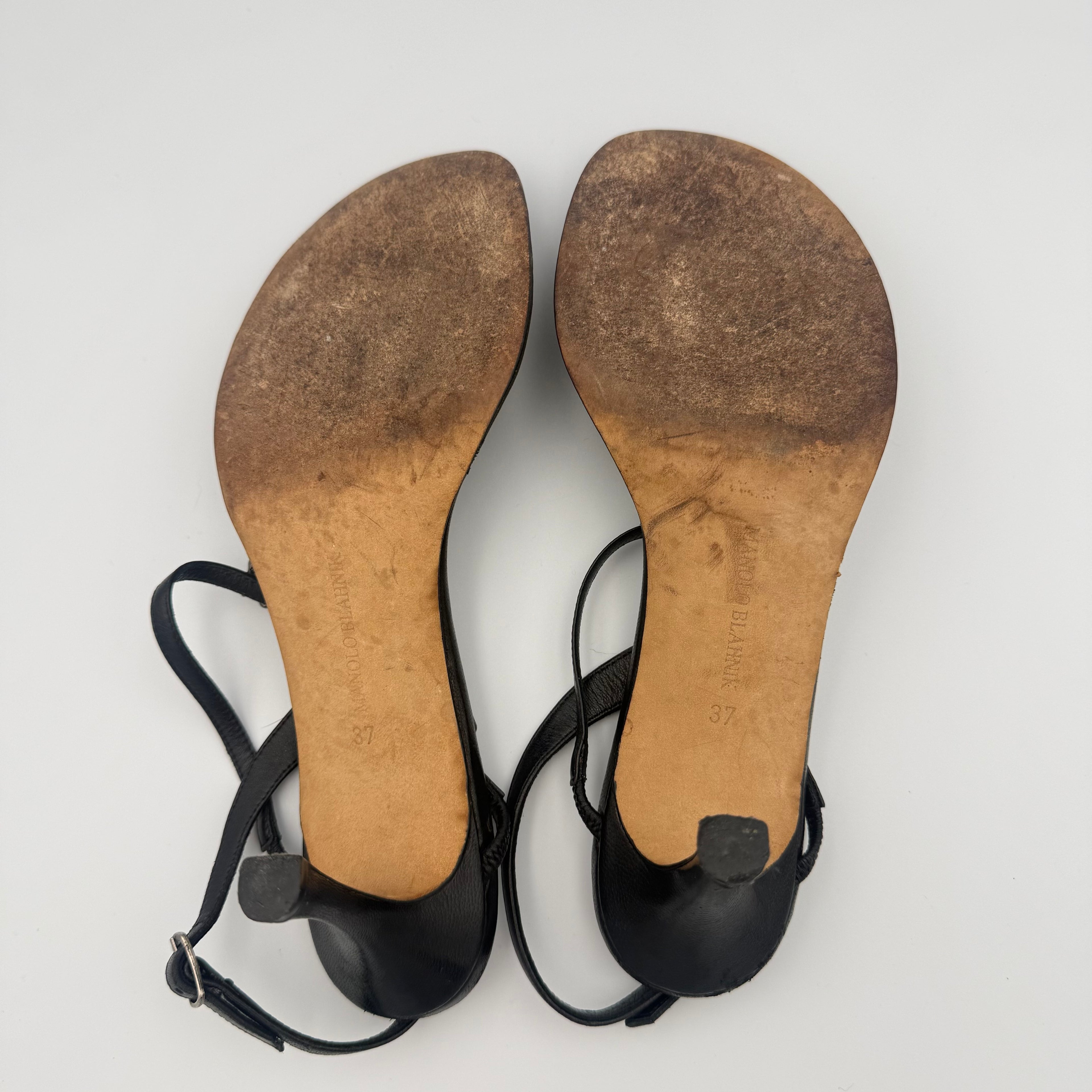Manolo Blahnik Jewel Strappy Black Leather Sandal