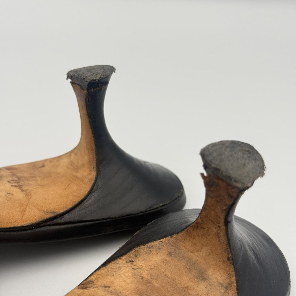 Vintage Manolo Blahnik Black Leather Kitten Heel Mules with Silver Grommets