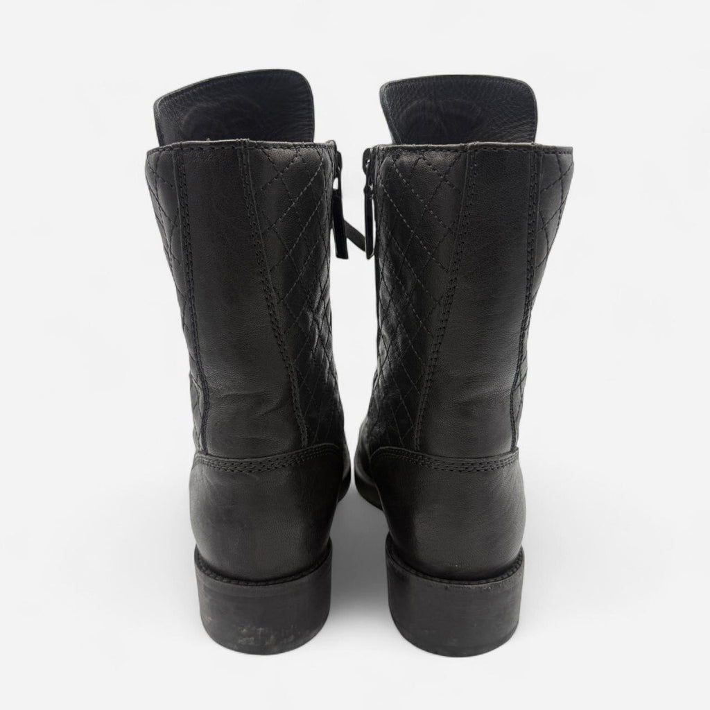 Chanel Quilted Leather CC Combat Boots in Black Lambskin