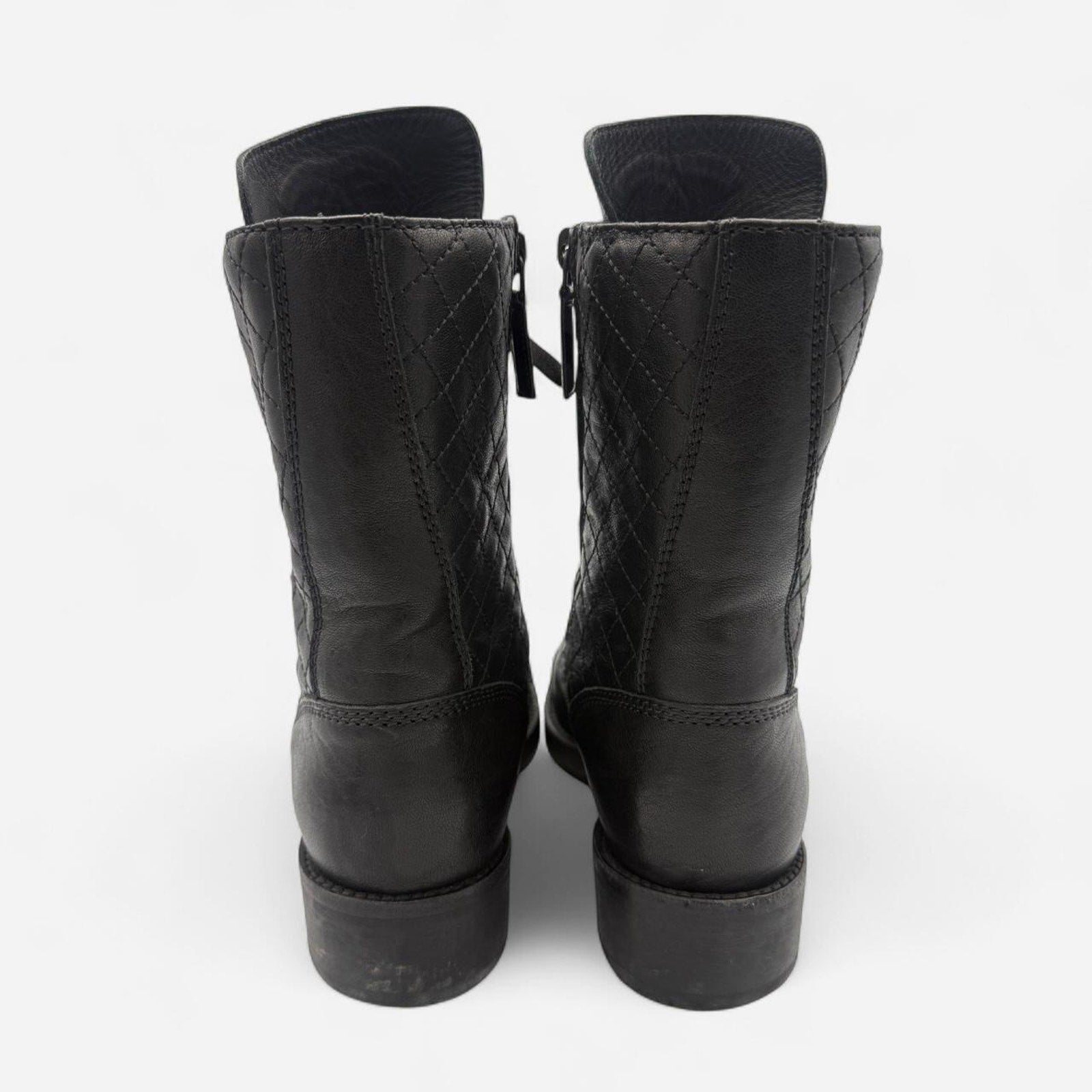 Chanel Quilted Leather CC Combat Boots in Black Lambskin