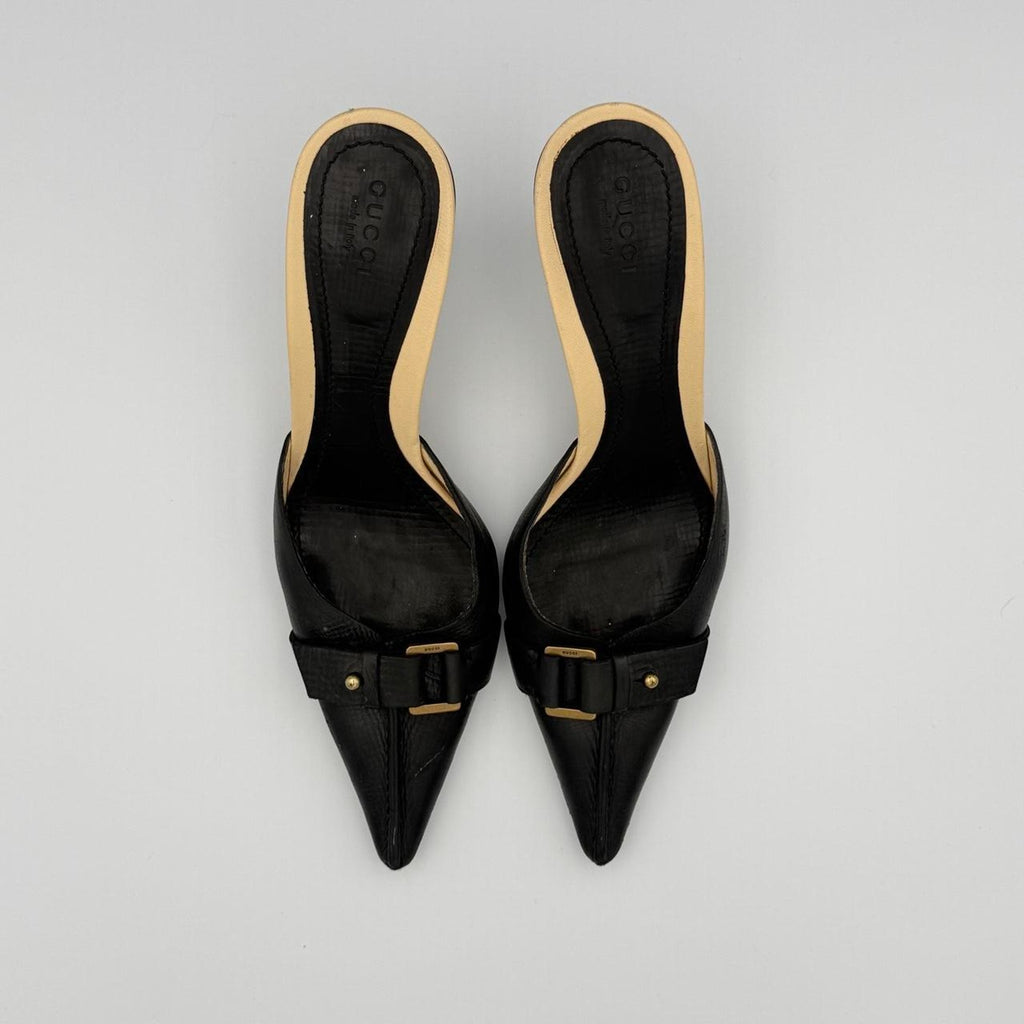 Vintage Gucci Python Pointed Toe Mules Tom Ford Era