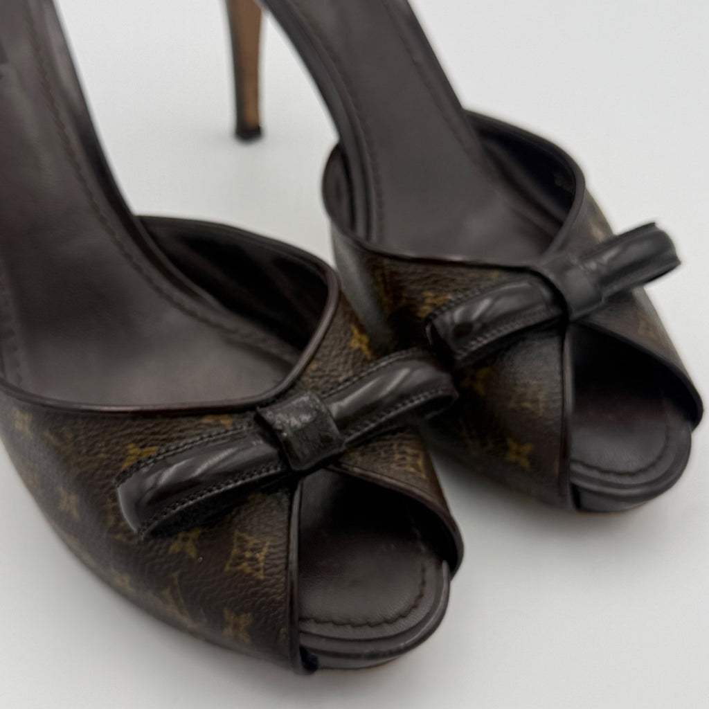 Vintage Louis Vuitton Monogram Canvas Malibu Slide Mule Heels with Bow Detail