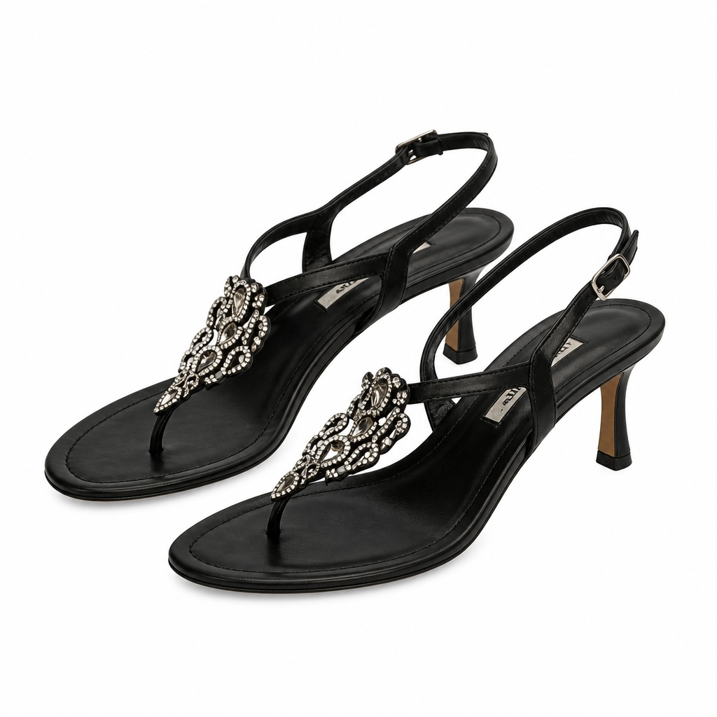 Manolo Blahnik Jewel Strappy Black Leather Sandal