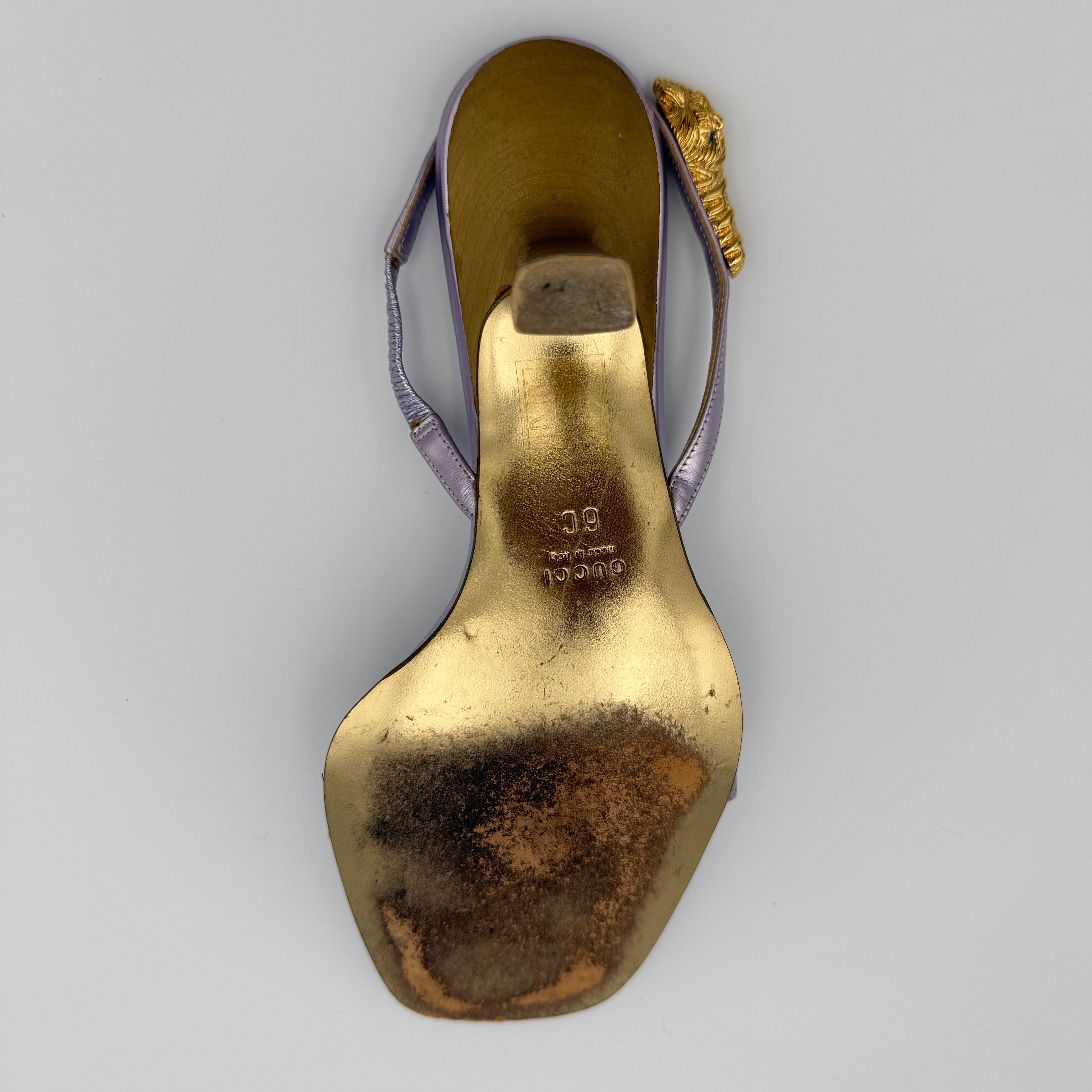 Gucci Tom Ford Era Lavender Gold Tiger Head Slingback Sandal Size 6