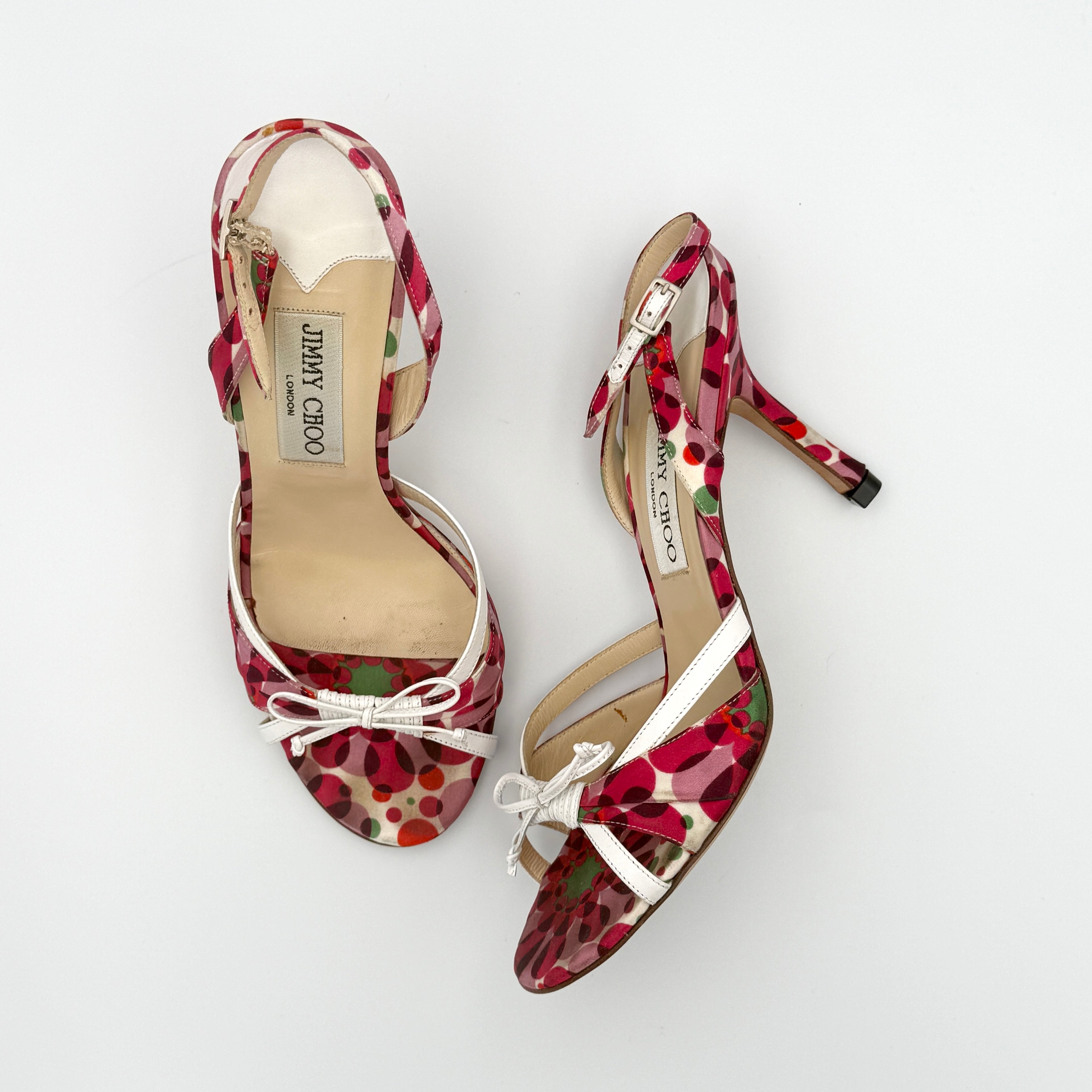 Vintage Jimmy Choo Satin Floral Print Sandals Size 37.5