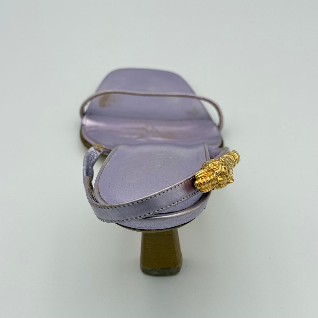 Gucci Tom Ford Era Lavender Gold Tiger Head Slingback Sandal Size 6