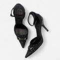 Vintage Gucci Monogram Horse bit Heels with Black Leather Cap Toe and Stud Detail
