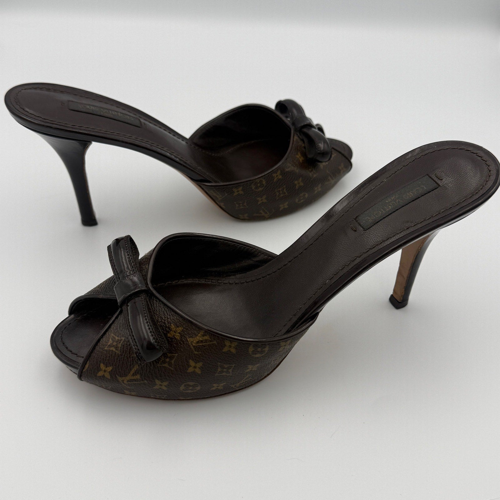 Vintage Louis Vuitton Monogram Canvas Malibu Slide Mule Heels with Bow Detail