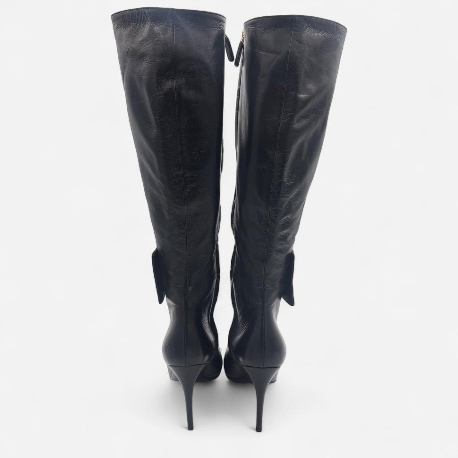 Vintage Gucci Black Leather Knee-high Boots with Horse Bit Detail
