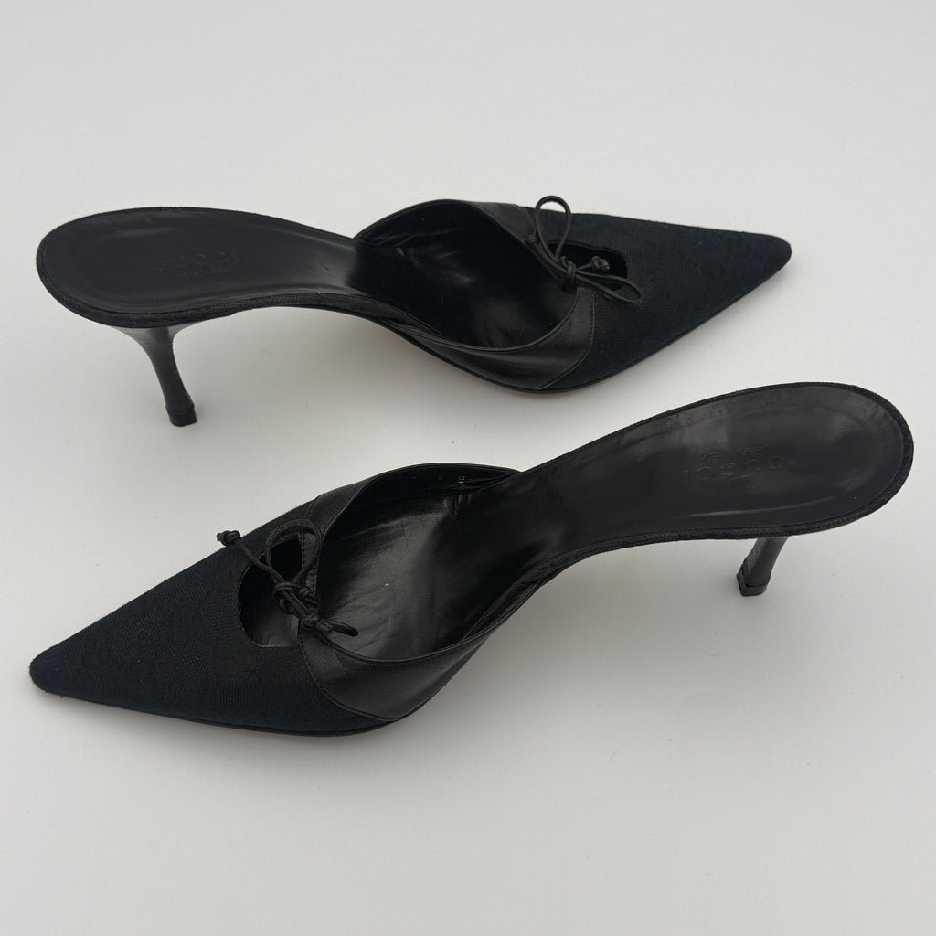 Vintage Gucci Pointed Toe GG Monogram Mules Size 9B