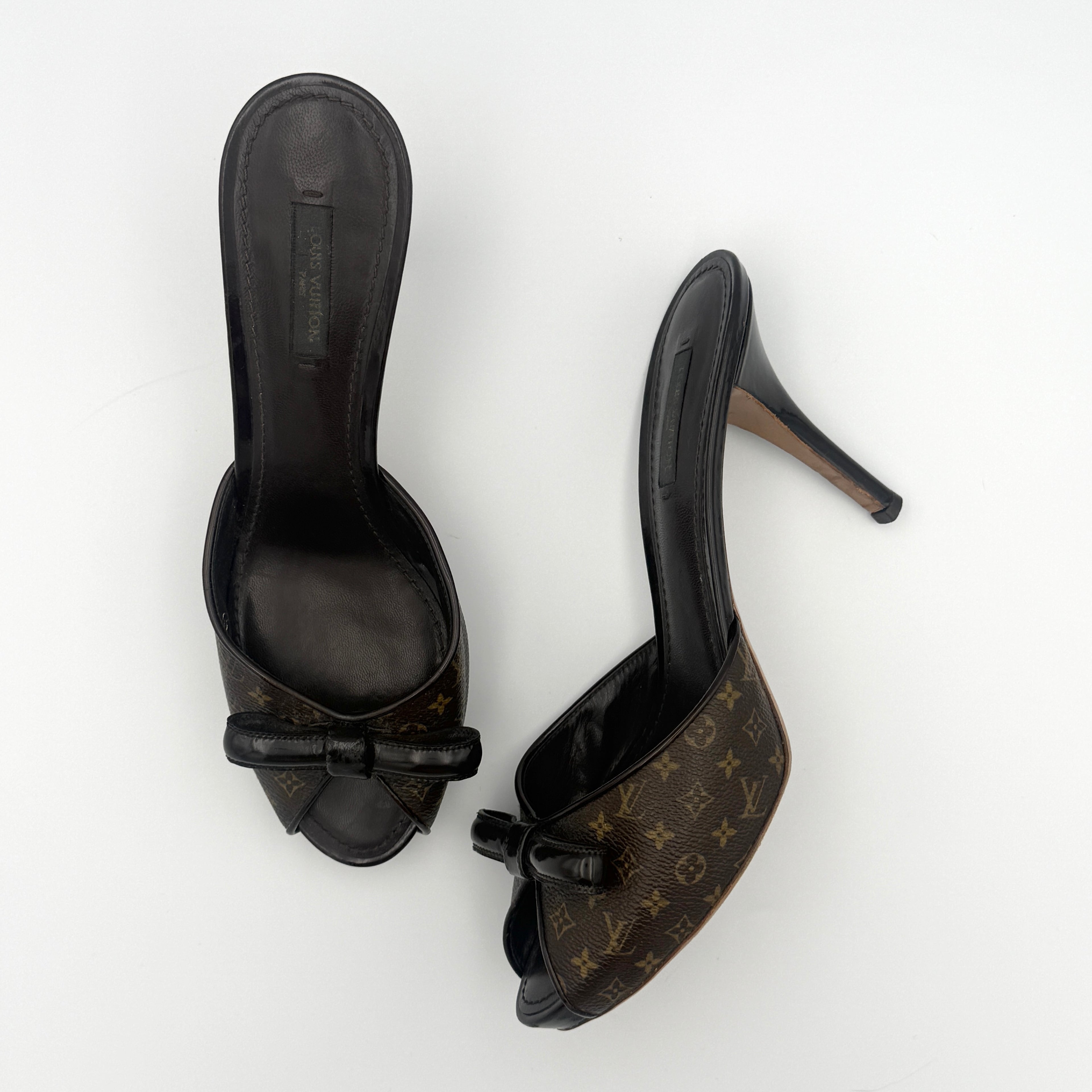 Vintage Louis Vuitton Monogram Canvas Malibu Slide Mule Heels with Bow Detail