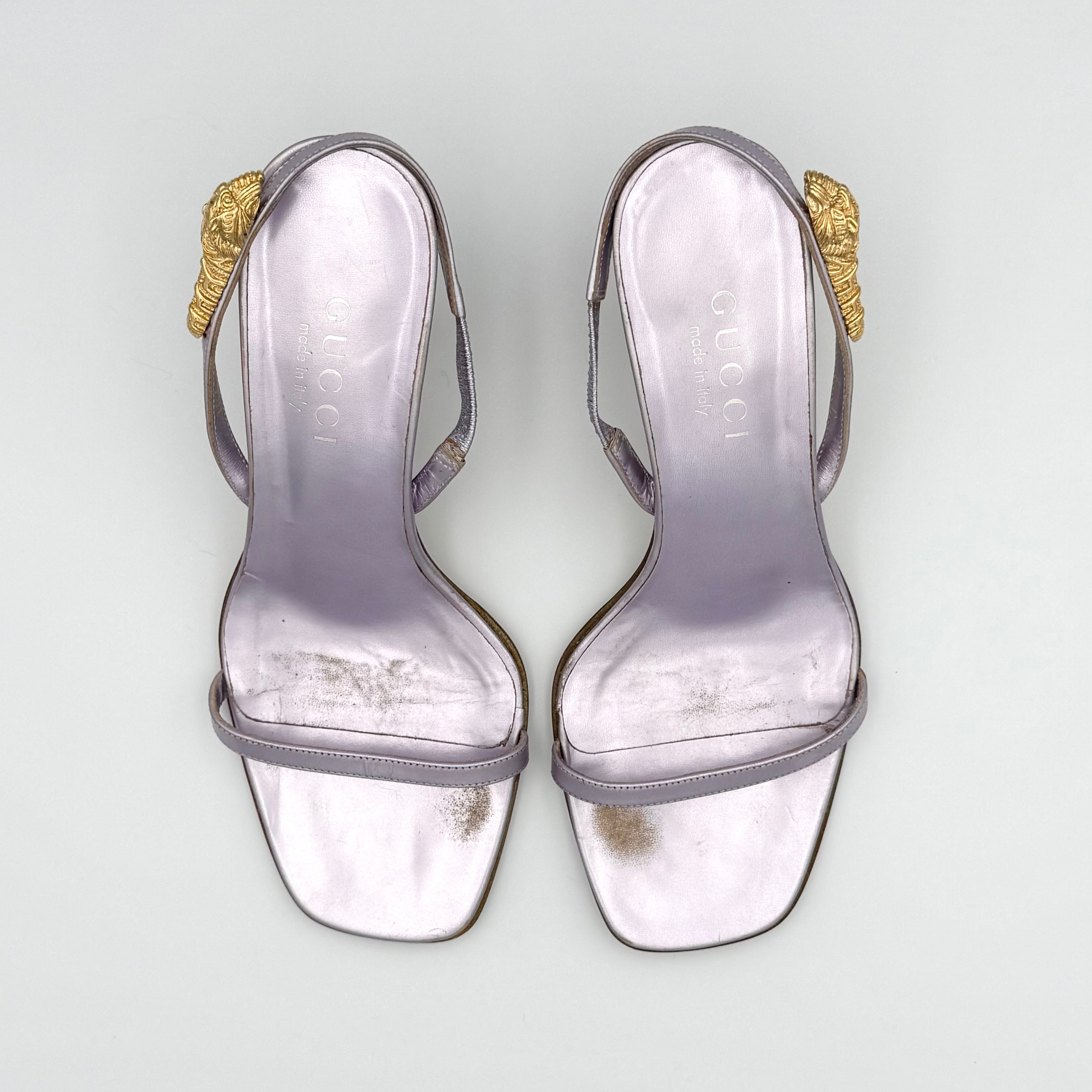 Gucci Tom Ford Era Lavender Gold Tiger Head Slingback Sandal Size 6