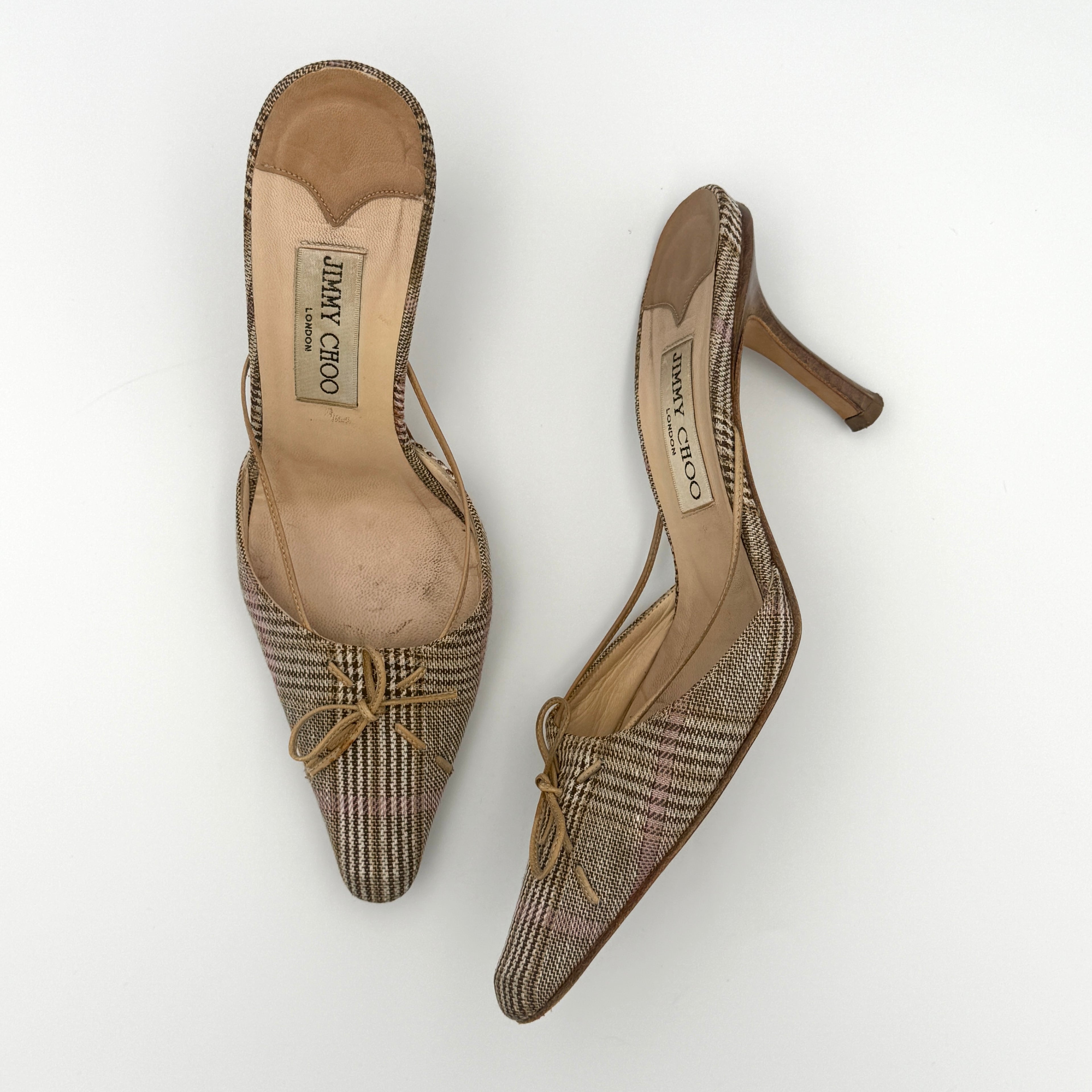 Vintage Jimmy Choo Plaid Pointed Toe Mules Size 36.5