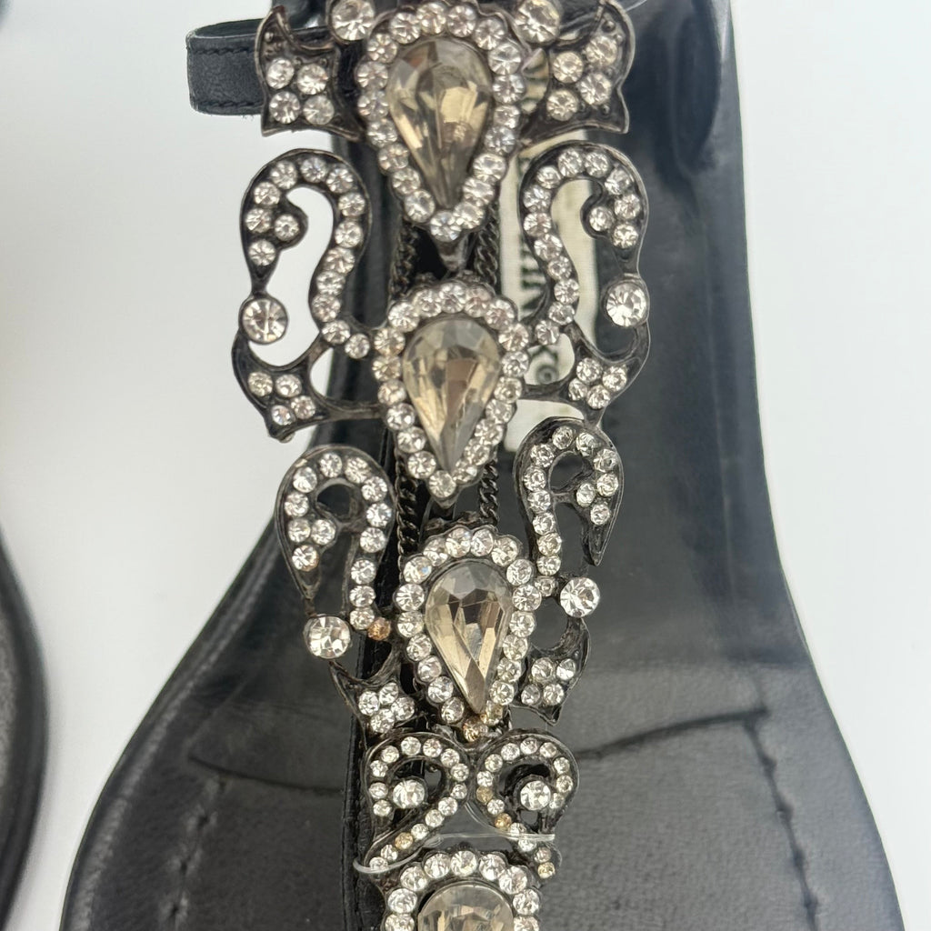 Manolo Blahnik Jewel Strappy Black Leather Sandal