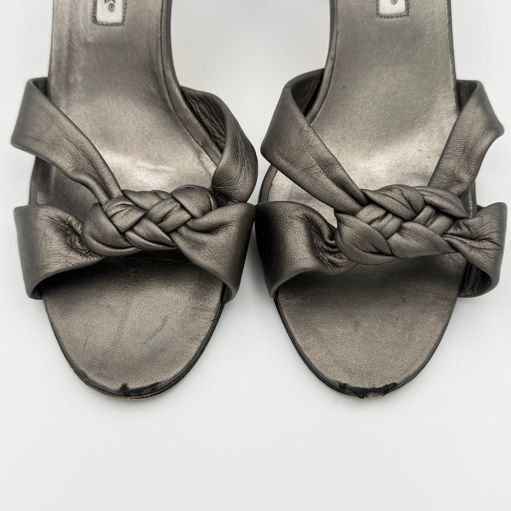 Manolo Blahnik Gunmetal Braided Twist Mule Sandals Size 40