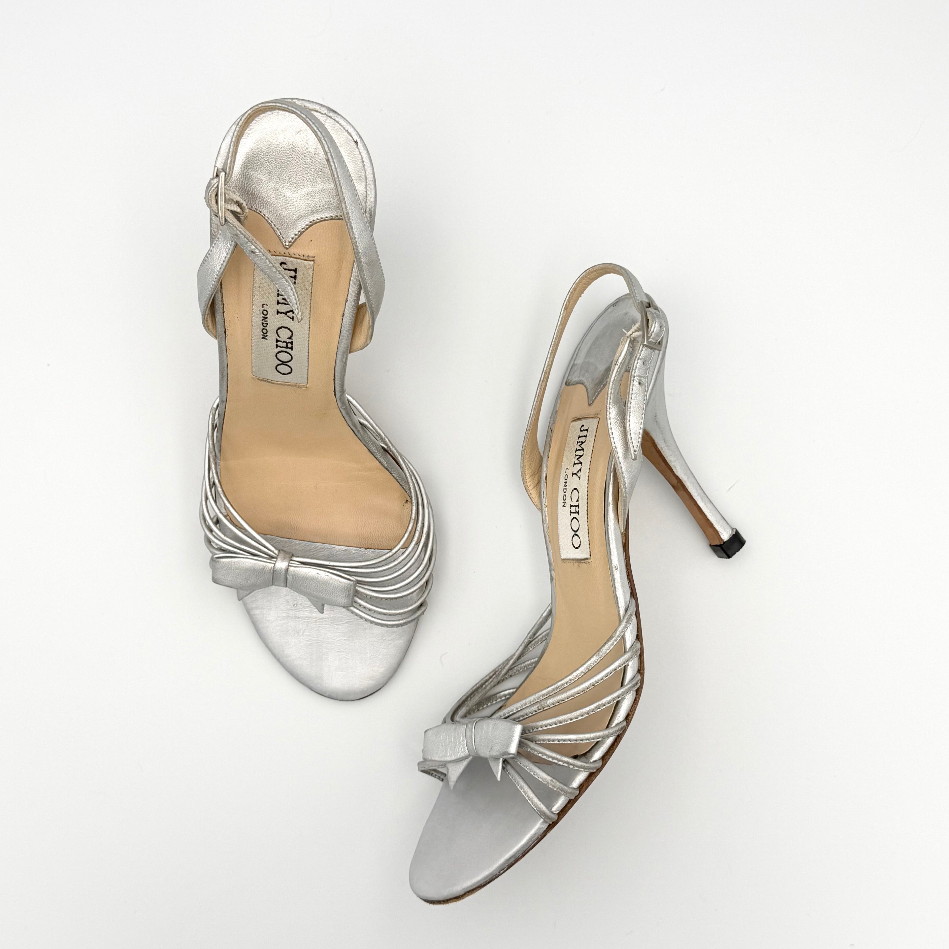 Vintage Jimmy Choo Silver Bow Slingback Heel