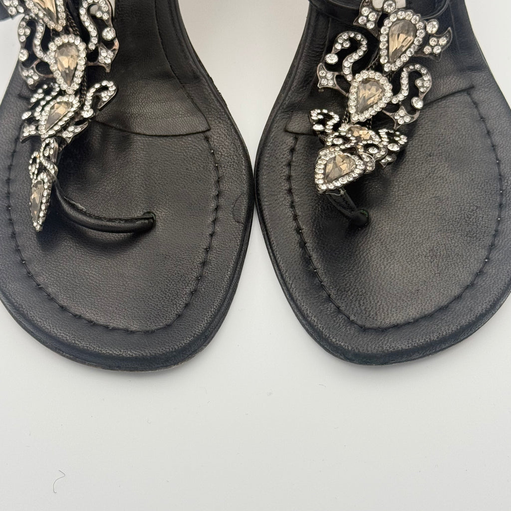 Manolo Blahnik Jewel Strappy Black Leather Sandal
