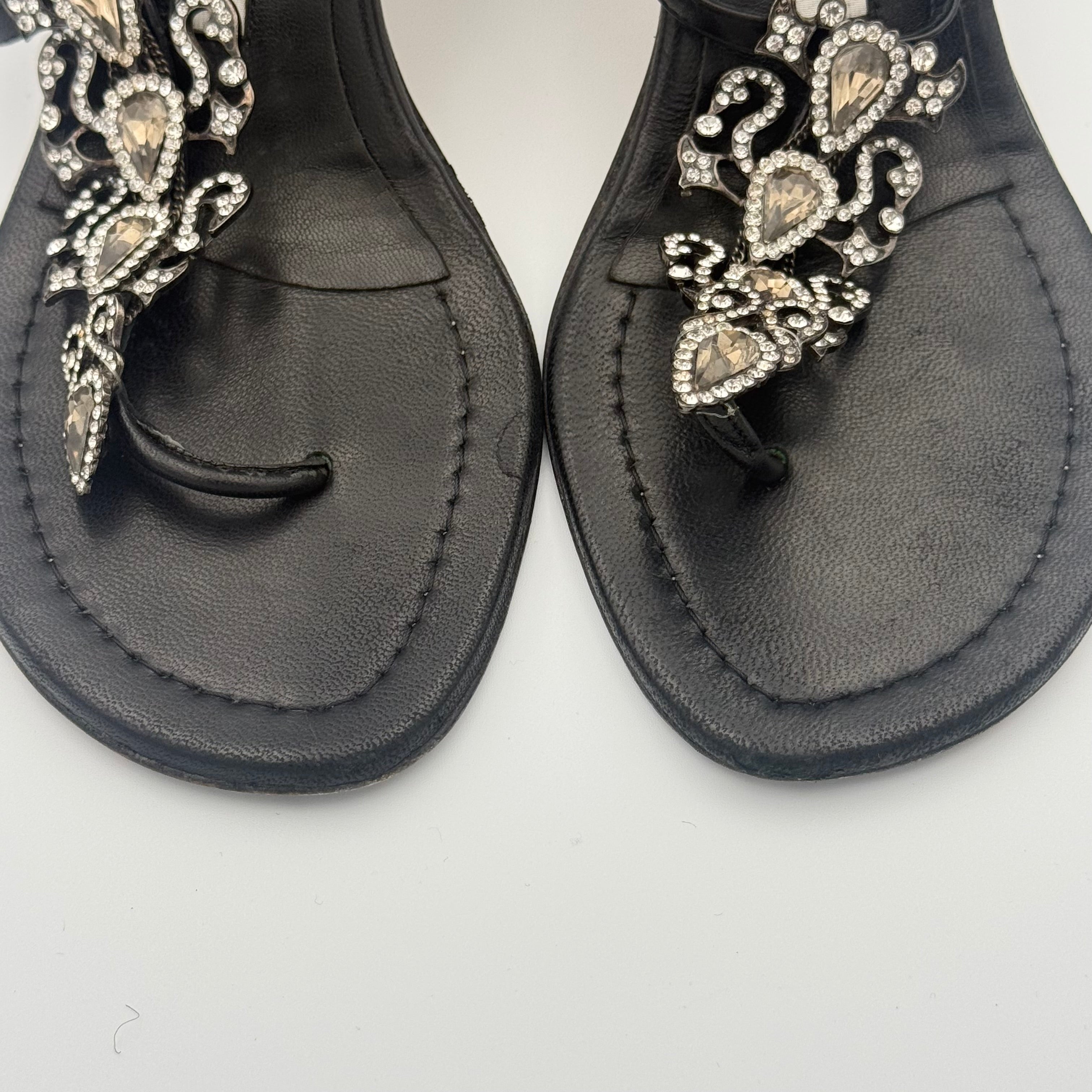 Manolo Blahnik Jewel Strappy Black Leather Sandal