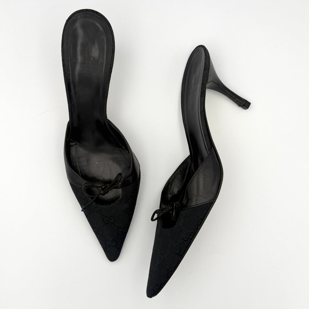 Vintage Gucci Pointed Toe GG Monogram Mules Size 9B