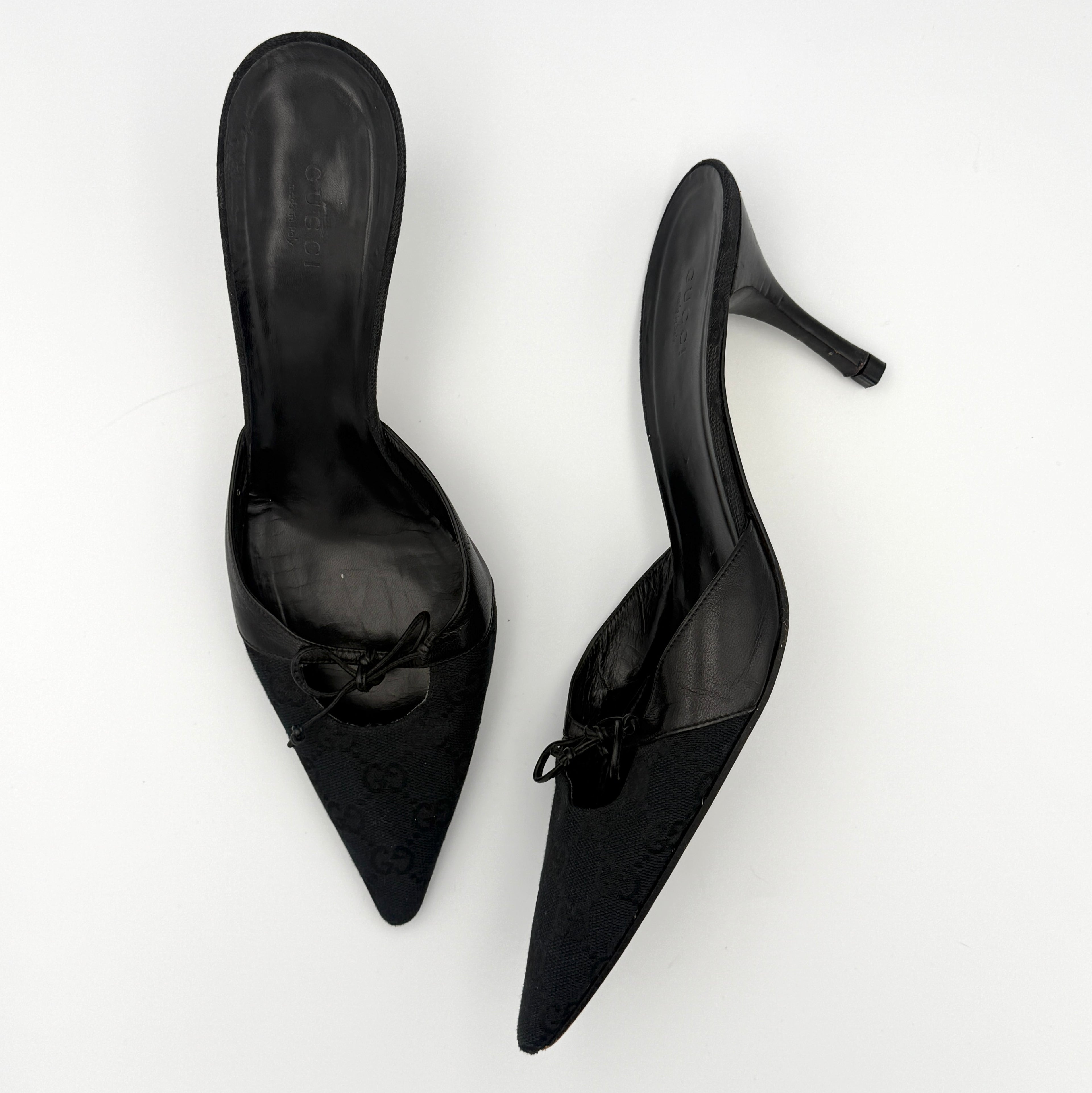 Vintage Gucci Pointed Toe GG Monogram Mules Size 9B