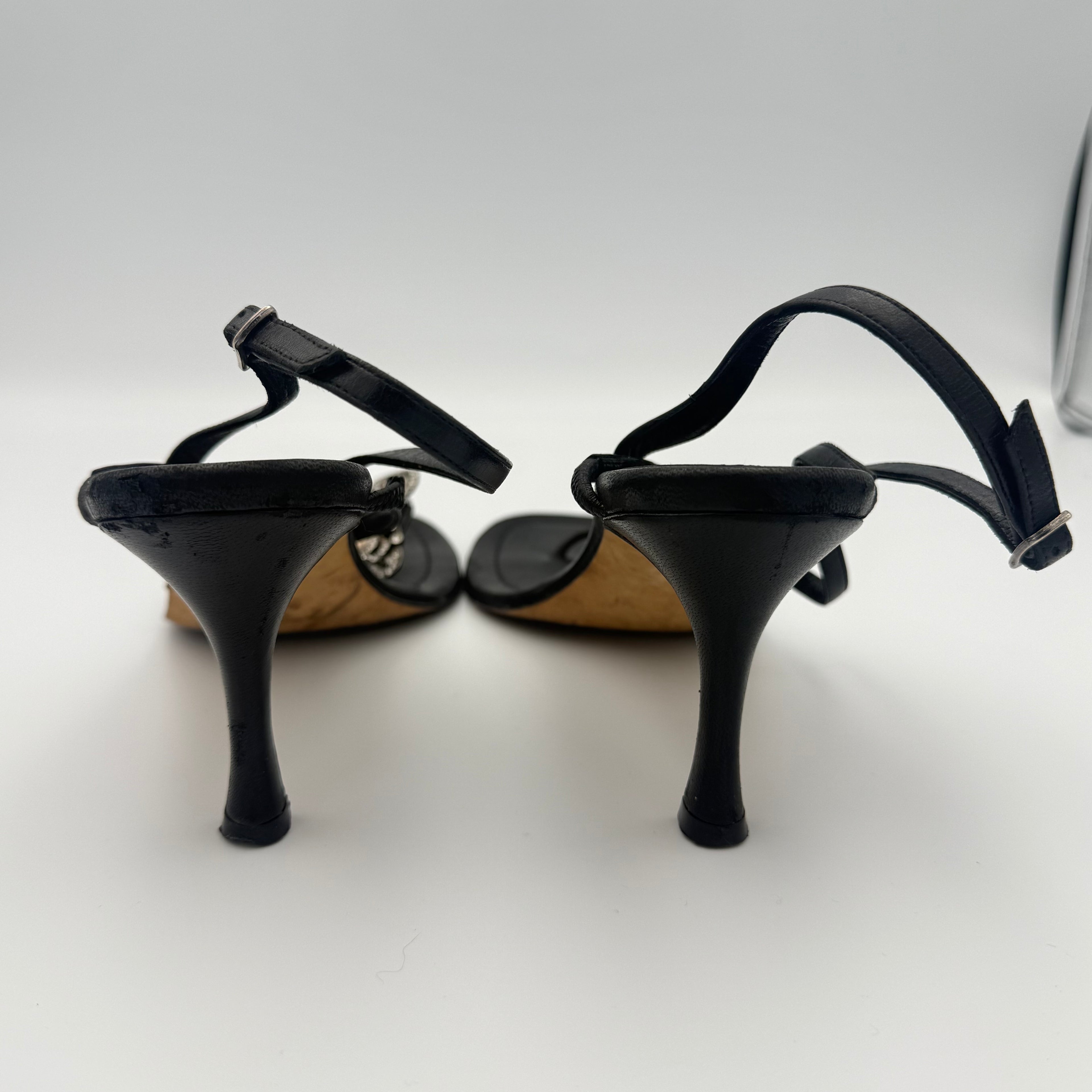 Manolo Blahnik Jewel Strappy Black Leather Sandal