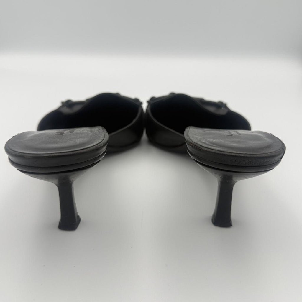 Vintage Gucci Pointed Toe Horse Bit Mules in Black Genuine Leather