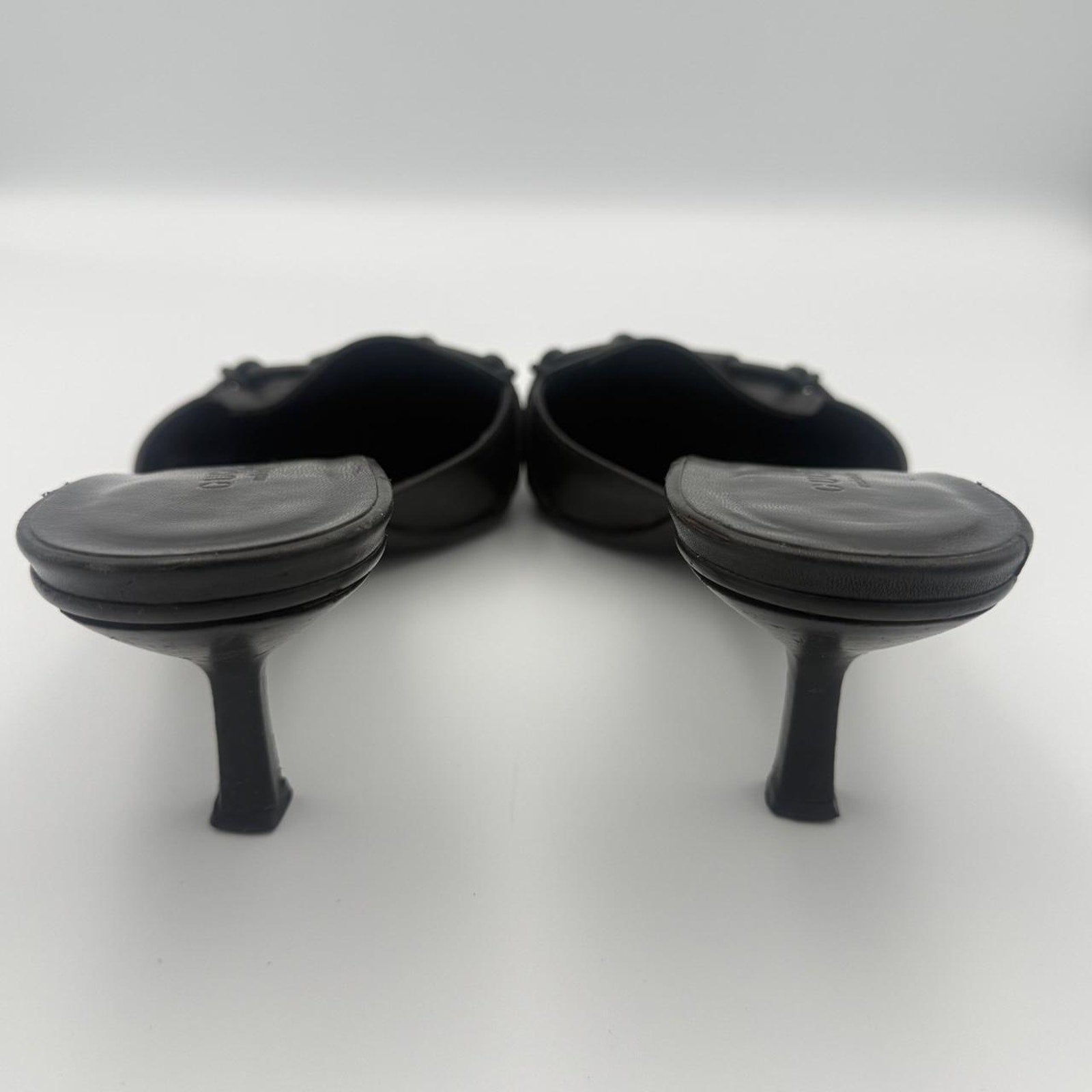 Vintage Gucci Pointed Toe Horse Bit Mules in Black Genuine Leather