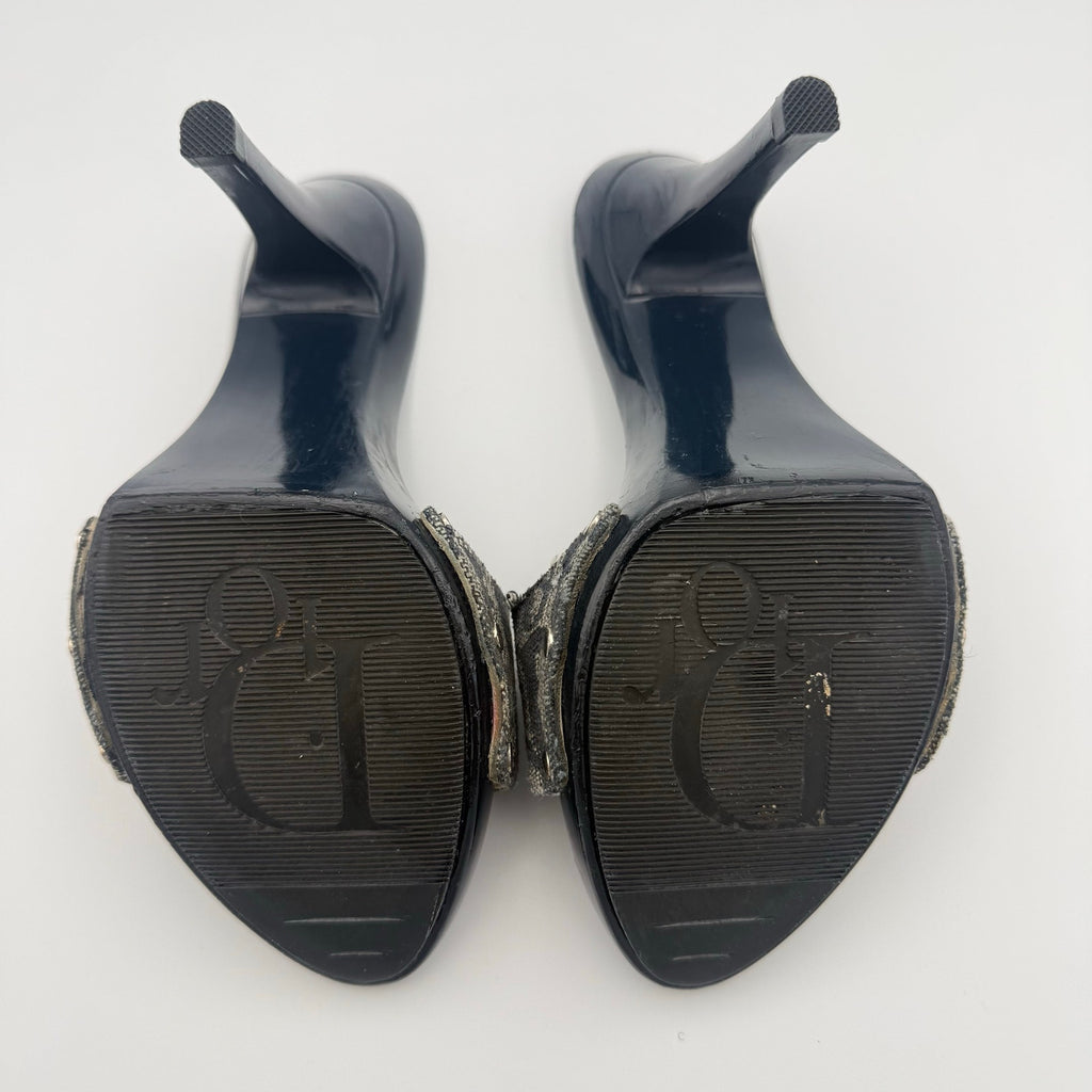 Vintage Dior by John Galliano CD Sandal Mule Heels in Navy Monogram Canvas