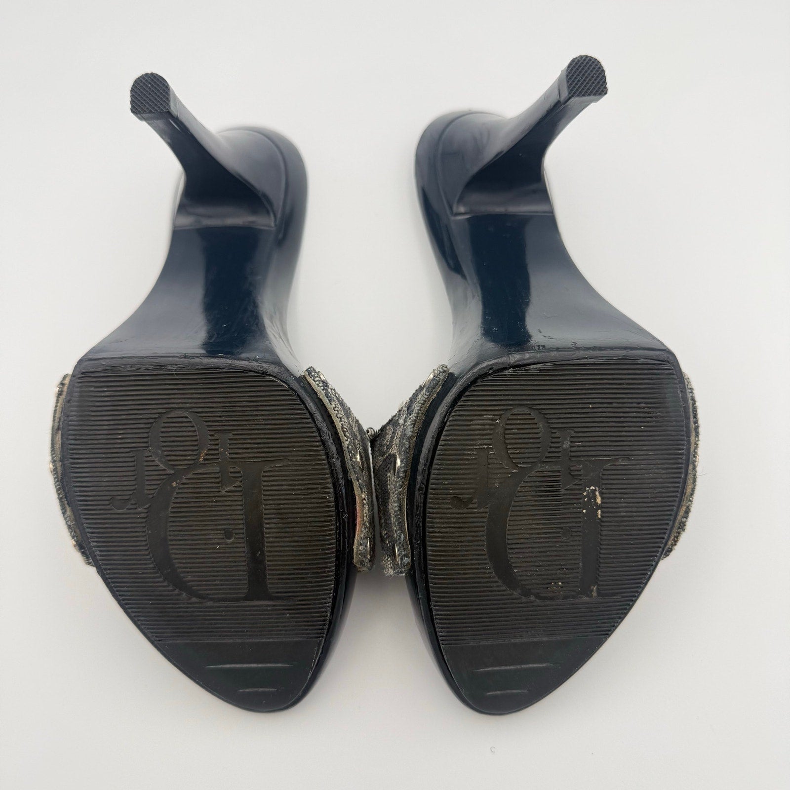 Vintage Dior by John Galliano CD Sandal Mule Heels in Navy Monogram Canvas