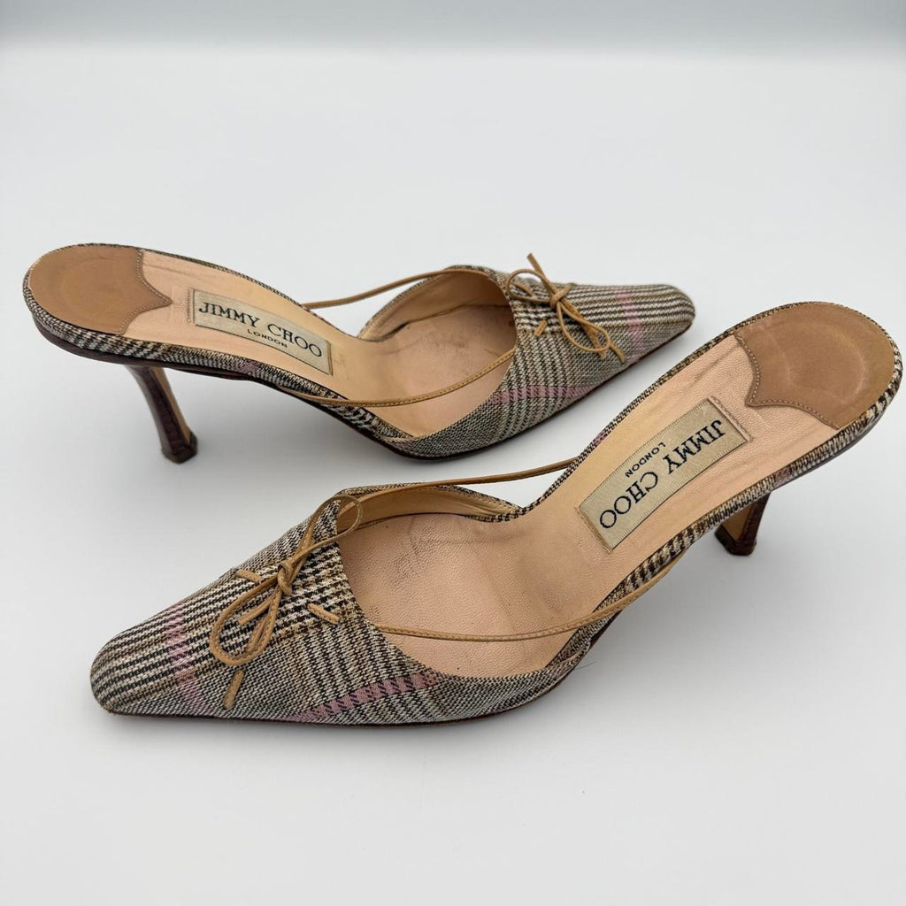 Vintage Jimmy Choo Plaid Pointed Toe Mules