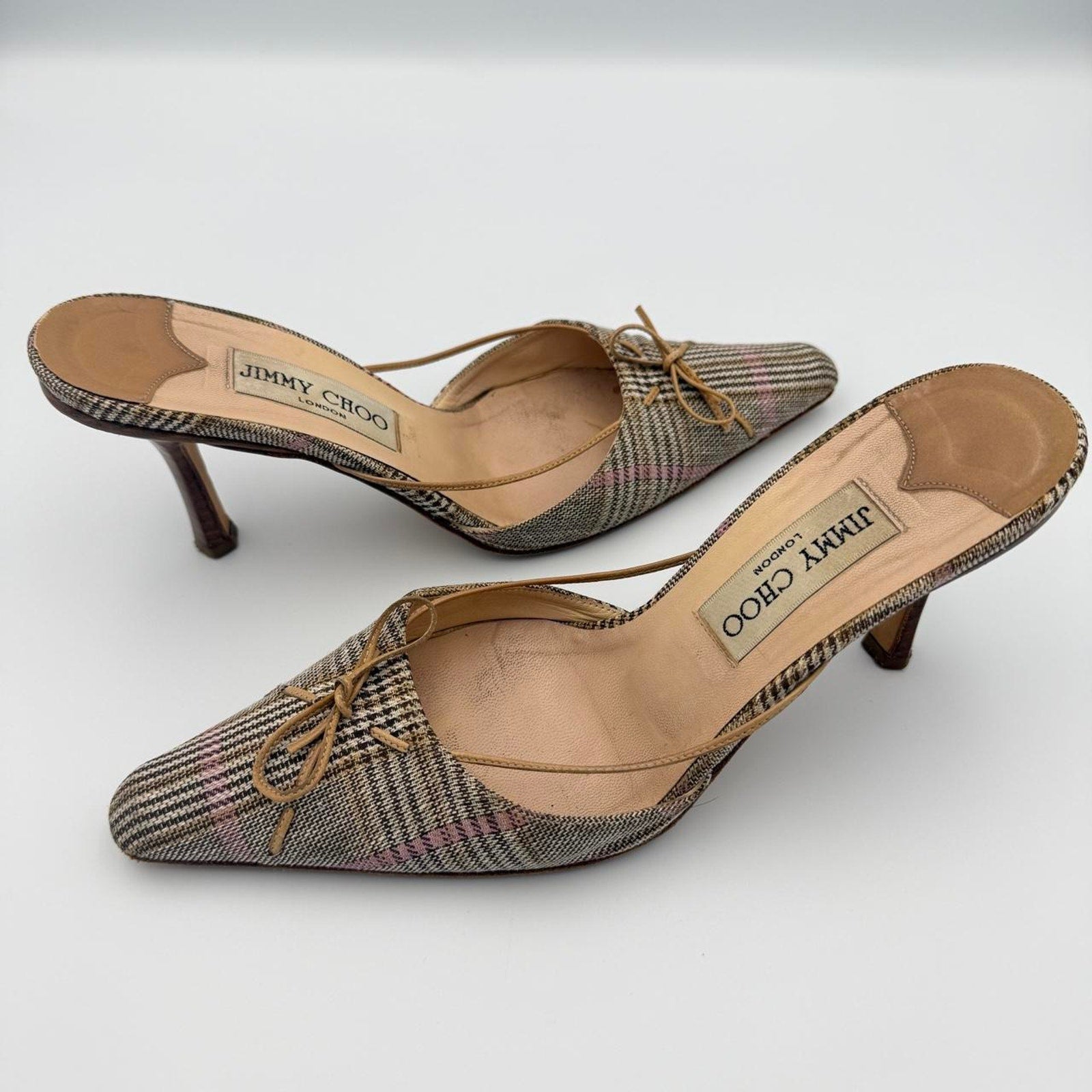 Vintage Jimmy Choo Plaid Pointed Toe Mules