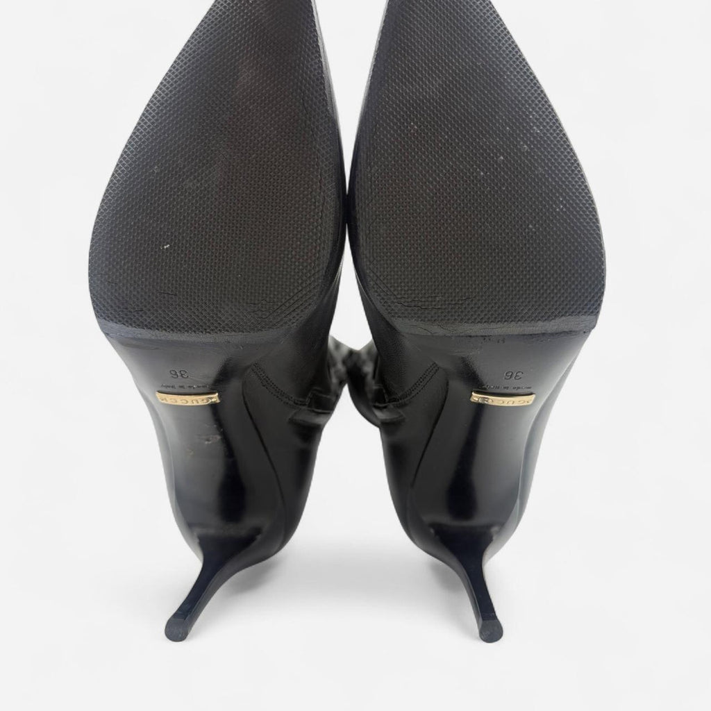 Vintage Gucci Black Leather Knee-high Boots with Horse Bit Detail